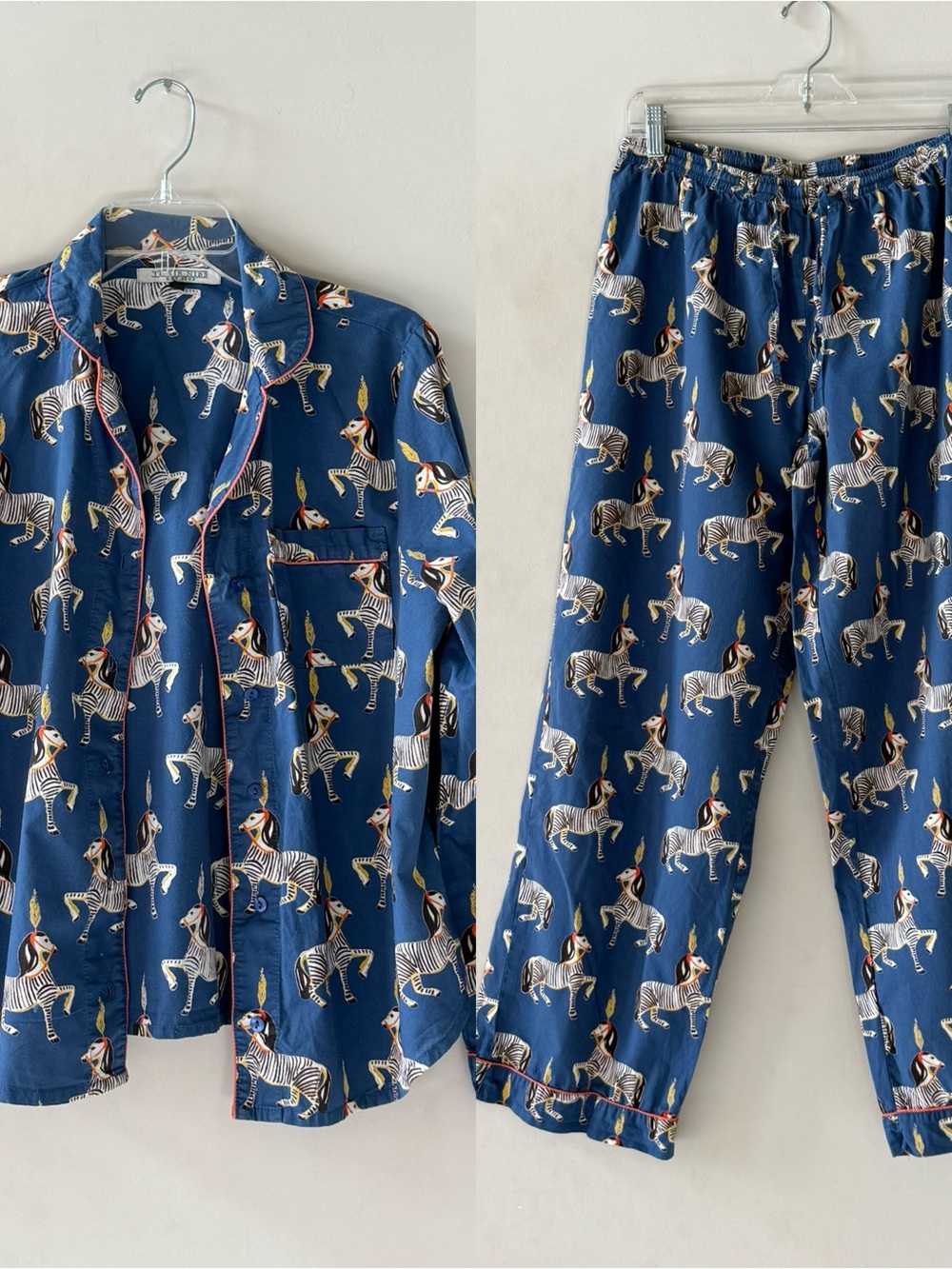 Their Nibs London Zebra Horse Print Pajama Set Blue Size M Button Front